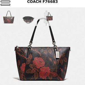 COACH AVA TOTE with THORN ROSES print gently used.